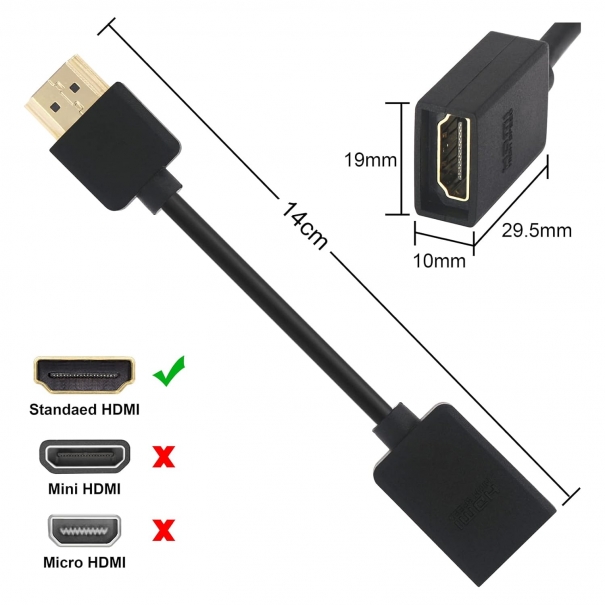 Prolunga HDMI Cavo Corta Alta Velocità 2 Pezzi, Adattatore HDMI Maschio Femmina per TV Stick 4K, 14CM