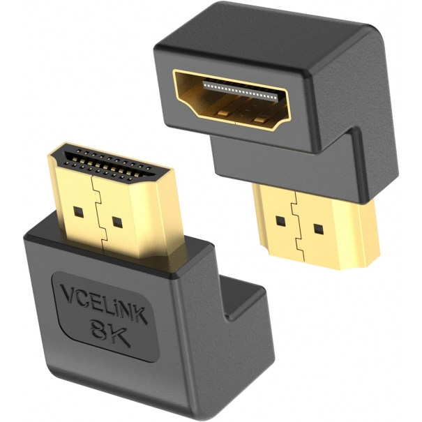 Adattatore HDMI 90 Gradi e 270 Gradi 8K, Connettore HDMI Angolo Retto Placcato Oro per Switch, HDTV, Laptop, PS4 Xbox, HDMI Maschio Femmina, 2 Pezzi