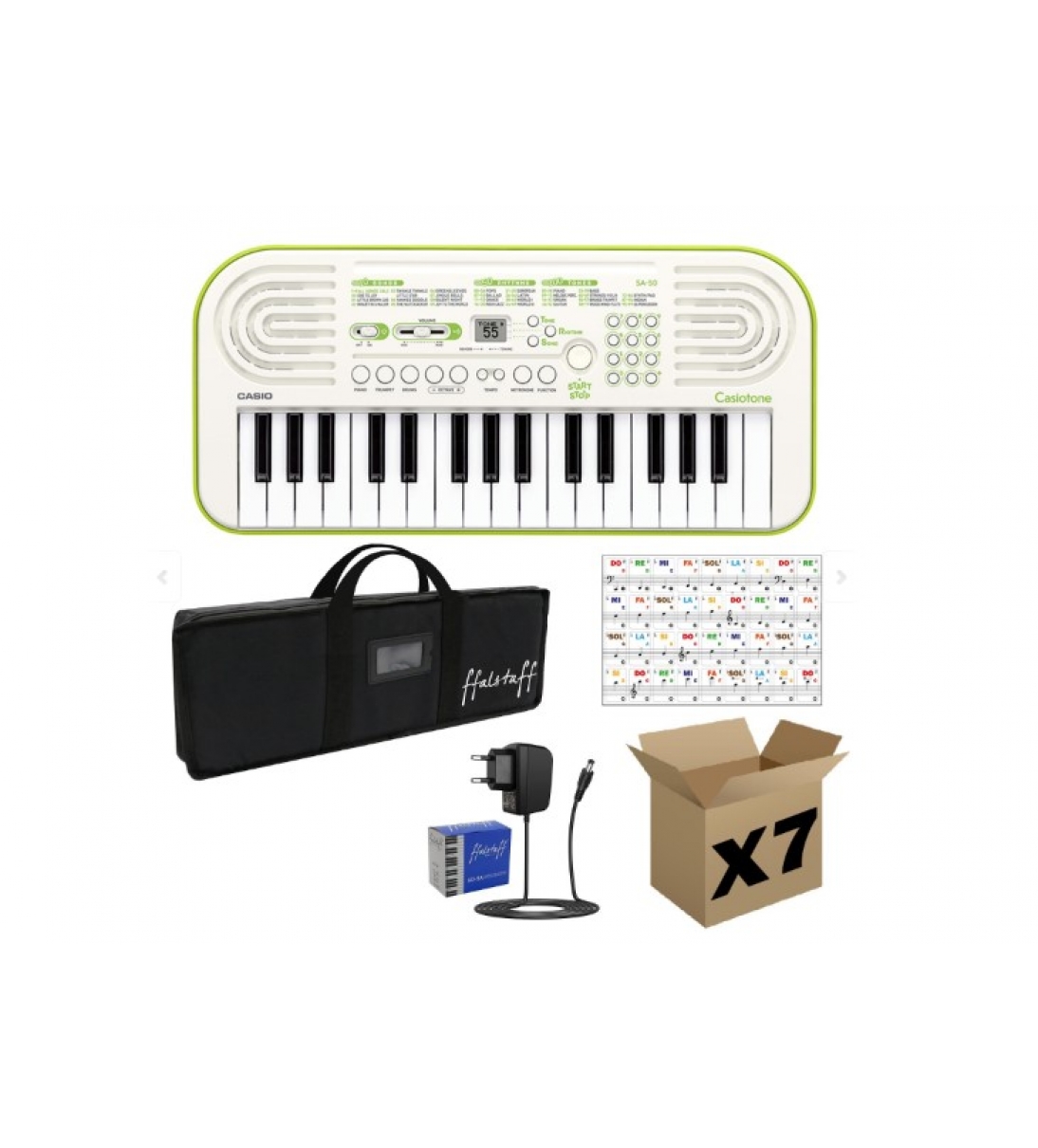 CASIO SA50 Kit con Borsa ffalstaff con Imbottitura 5 mm, Alimentatore e Adesivi con Notazione Italiana - (master carton da 7 pezzi)