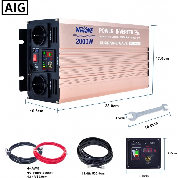 Inverter Onda Sinusoidale Pura 2000W/4000W 12V a AC 220/230V 