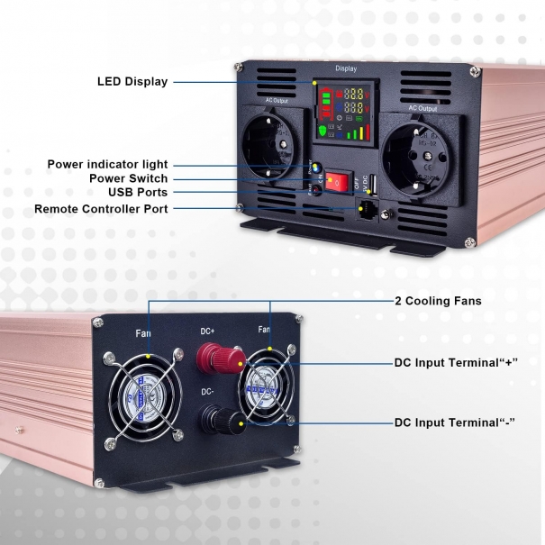 Inverter Onda Sinusoidale Pura 2000W/4000W 12V a AC 220/230V 