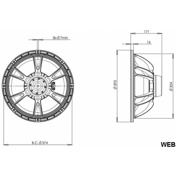 Woofer neodimio 15" 393mm 8Ohm 1000Wmax [SP096]